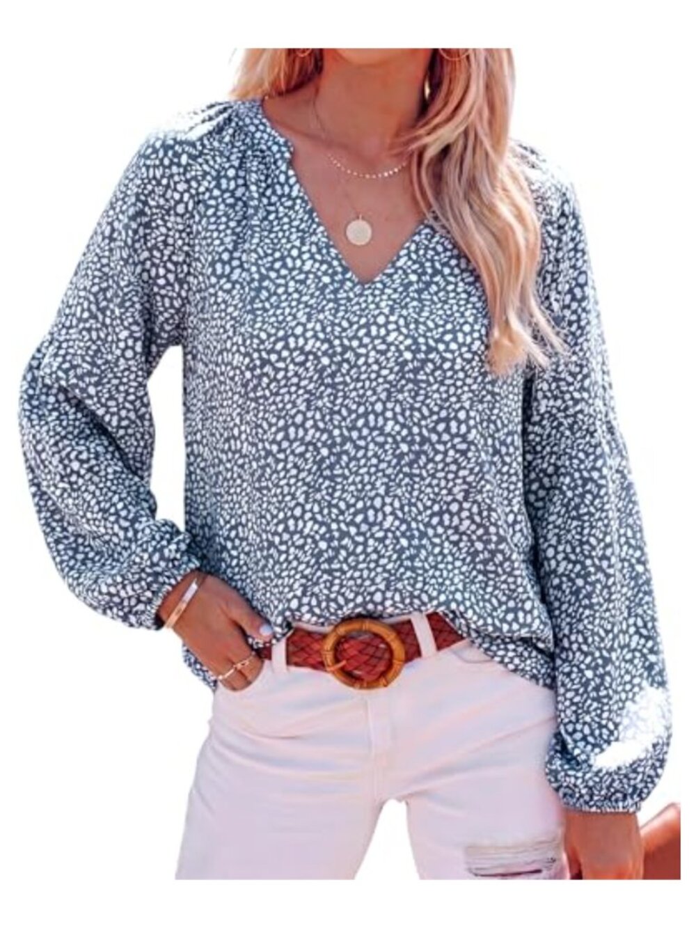Womens Floral V Neck Lantern Sleeve Chiffon Blouse High Low Hem